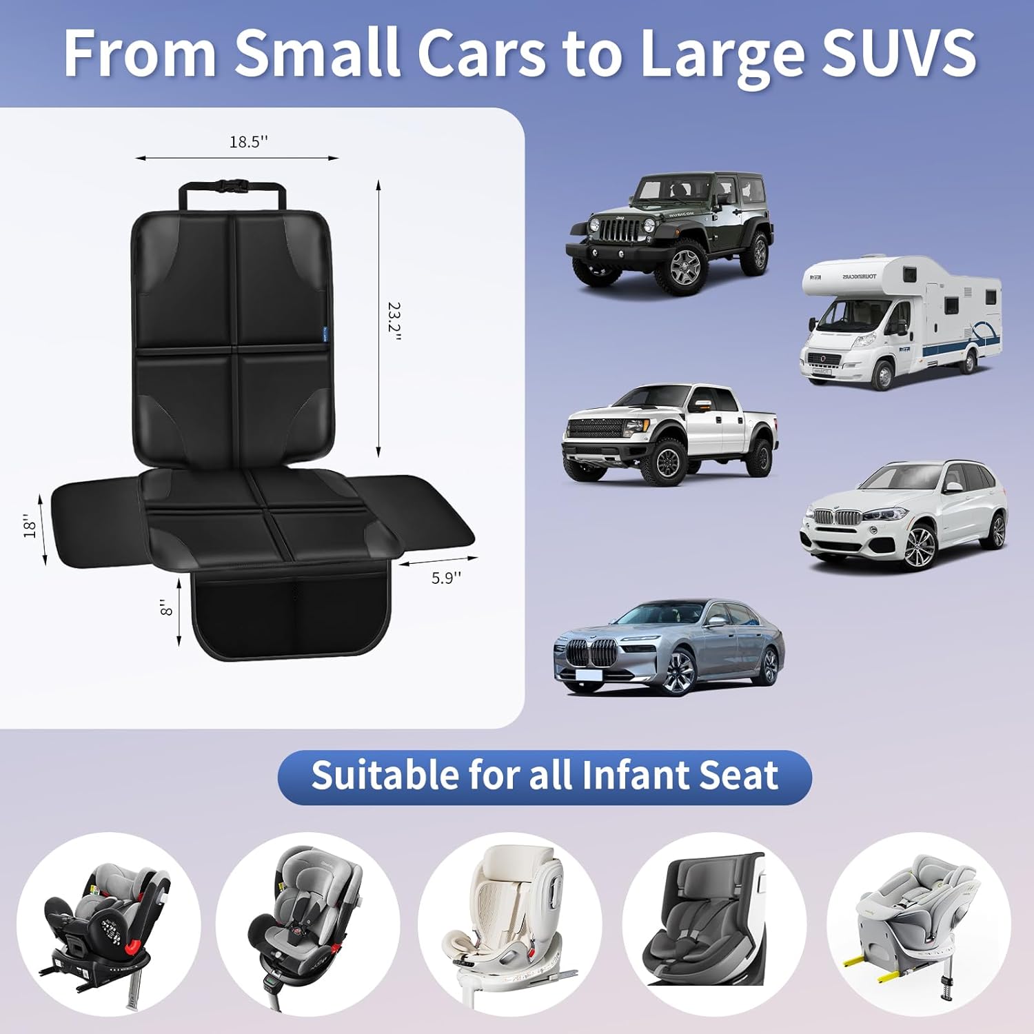 Car Seat Protector, Child Carseat Covers, Protector Car Seat for Baby with Thickest Padded and Non-Slip Waterproof Backing Mesh Pockets for Kids Pets-2 Pack