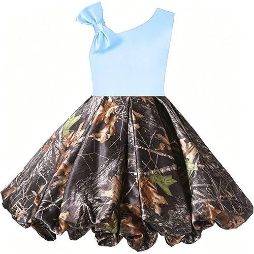 DINGZANCAMO Puffy Bubble Camo Skirt Flower Girl Dress for Mini Bridesmaid Formal Prom Ball Gown
