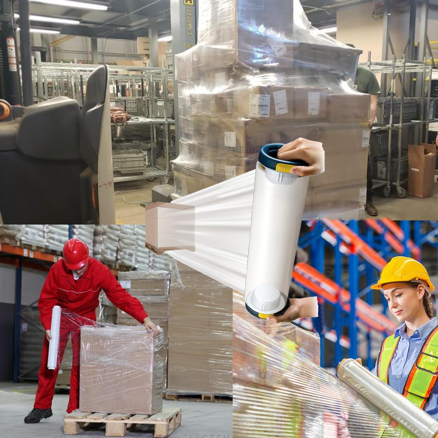 MDJ by Excell Stretch Wrap Film Dispenser with a Brake, Hand Saver for Easy Pallet Packaging, Wrap Handle for Shrink Film Packing, Moving, E-Commerce, Factory & Warehouse, Fits Any 3" Core Film