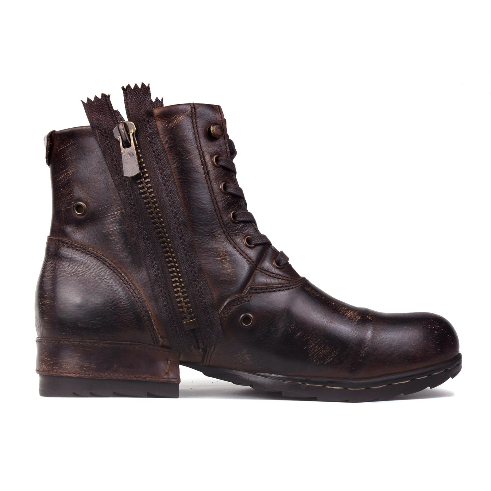 OSSTONE Buty Moto dla mężczyzn modne zapinane na zamek skórzane buty typu chukka buty na co dzień styl retro OS-5008-8-Retro-US