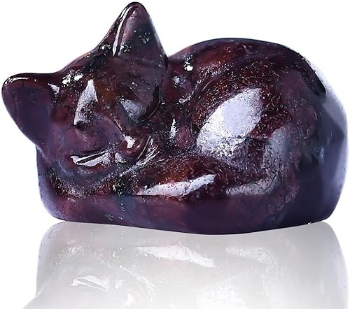 WUYOUSHI Decoración de cristales de cuarzo rosa natural para gato, estatua de gato dormido, piedras preciosas pulidas, bonita figura de gatito,