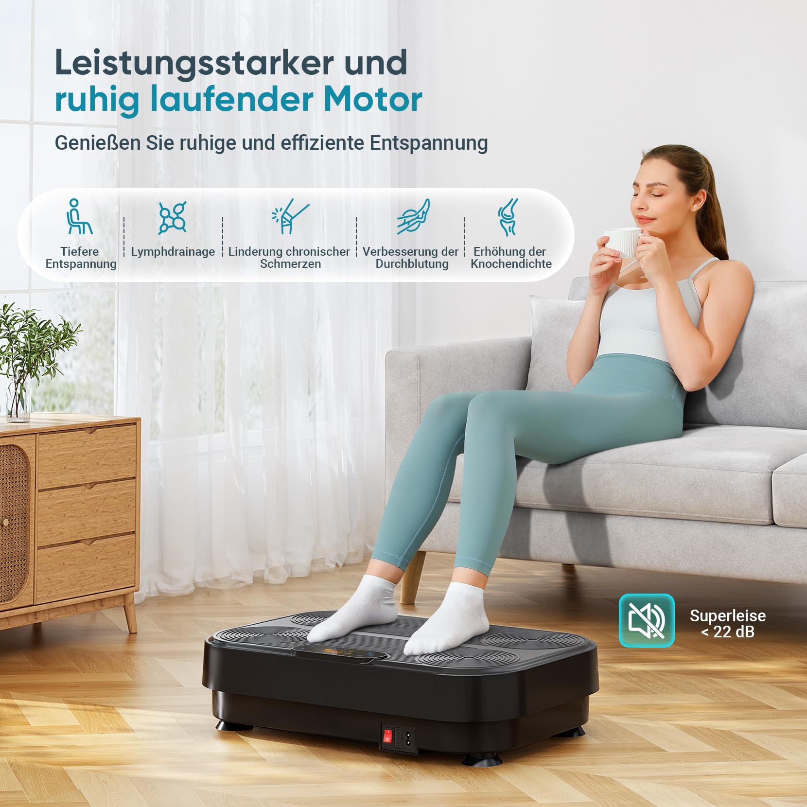 THERUN Vibrationsplatte, Rüttelplatte für Zuhause mit 99 Vibrationsstufen, Fitnessgerät für Muskelaufbau, Fettverbrennung & Ganzkörpertraining, inklusive 4 Fitnessbänder