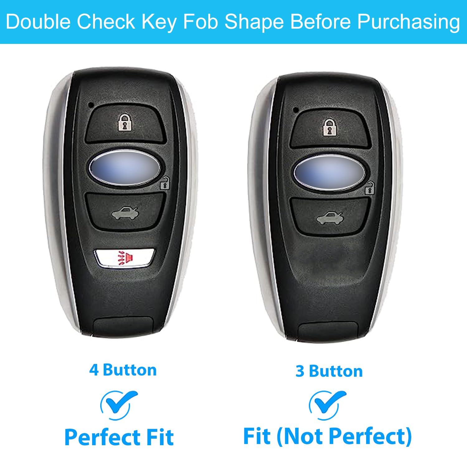 YINEOR Leather Key Fob Cover Case For Subaru Forester, Outback, Impreza, Crosstrek 2014-2024 (Black) - View #8