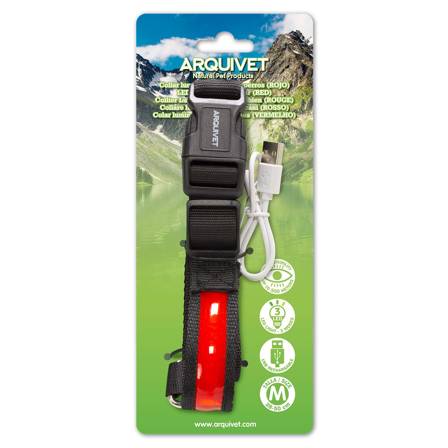 Arquivet Czerwony LED Obroża dla psa - Wielkosc M 38-50cm/2,5 cm