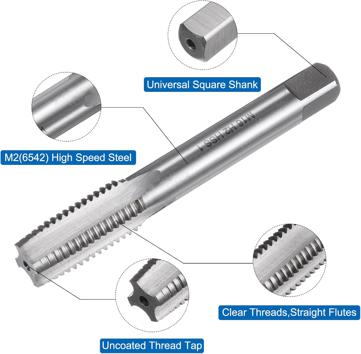 uxcell 3pcs Metric Hand Tap Set, M16 x 2 Taper/Plug/Bottom Thread Screw Taps, High Speed Steel Hand Threading Tapping Tool Kit