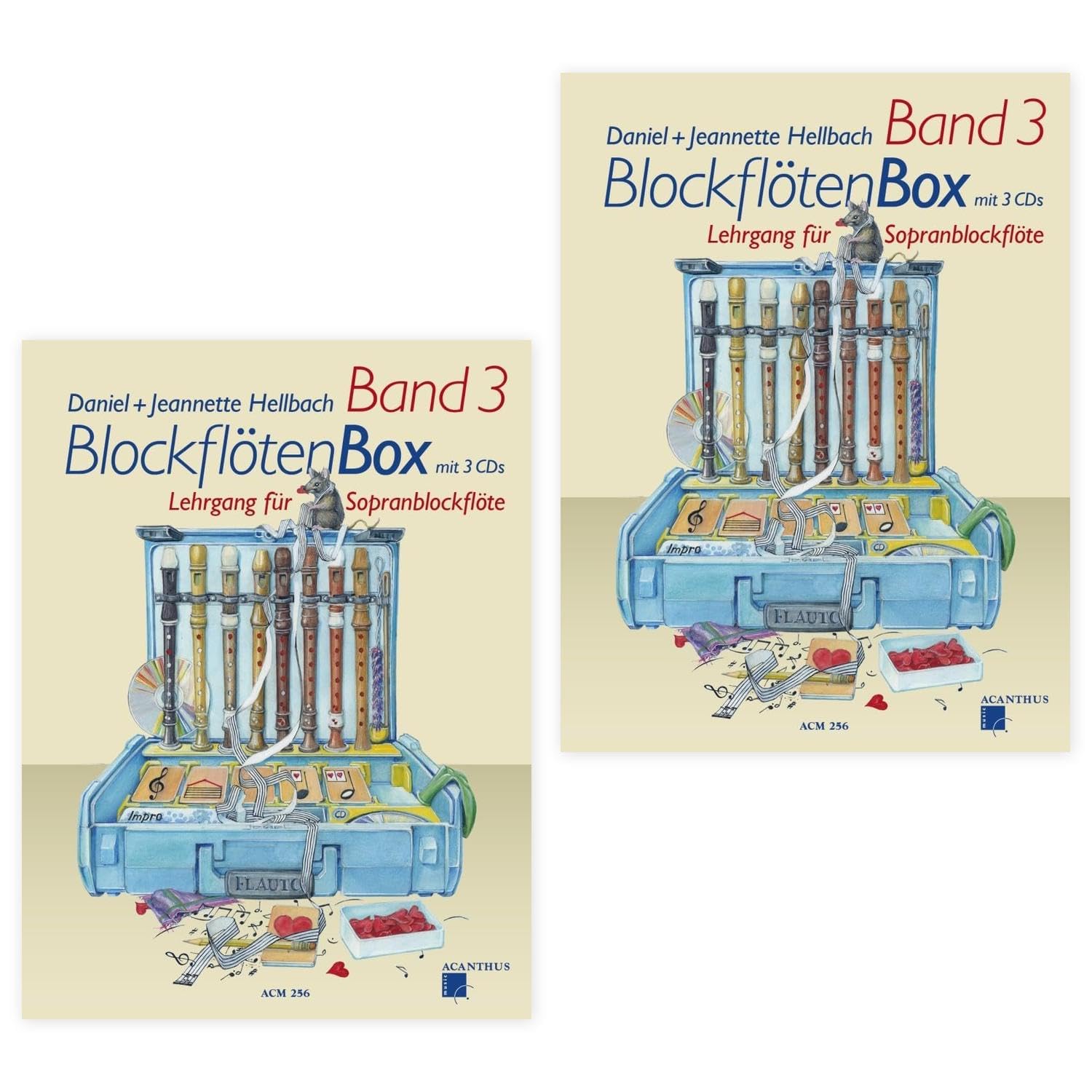 Doppelpack: Blockflötenbox Band 3 | Blockflötenschule mit CDs | Sopranblockflöten lehrgang für Kinder | Daniel Hellbach | Acanthus Verlag | ACM256 | Blockflöten Box | Soundman Korkpflegestift