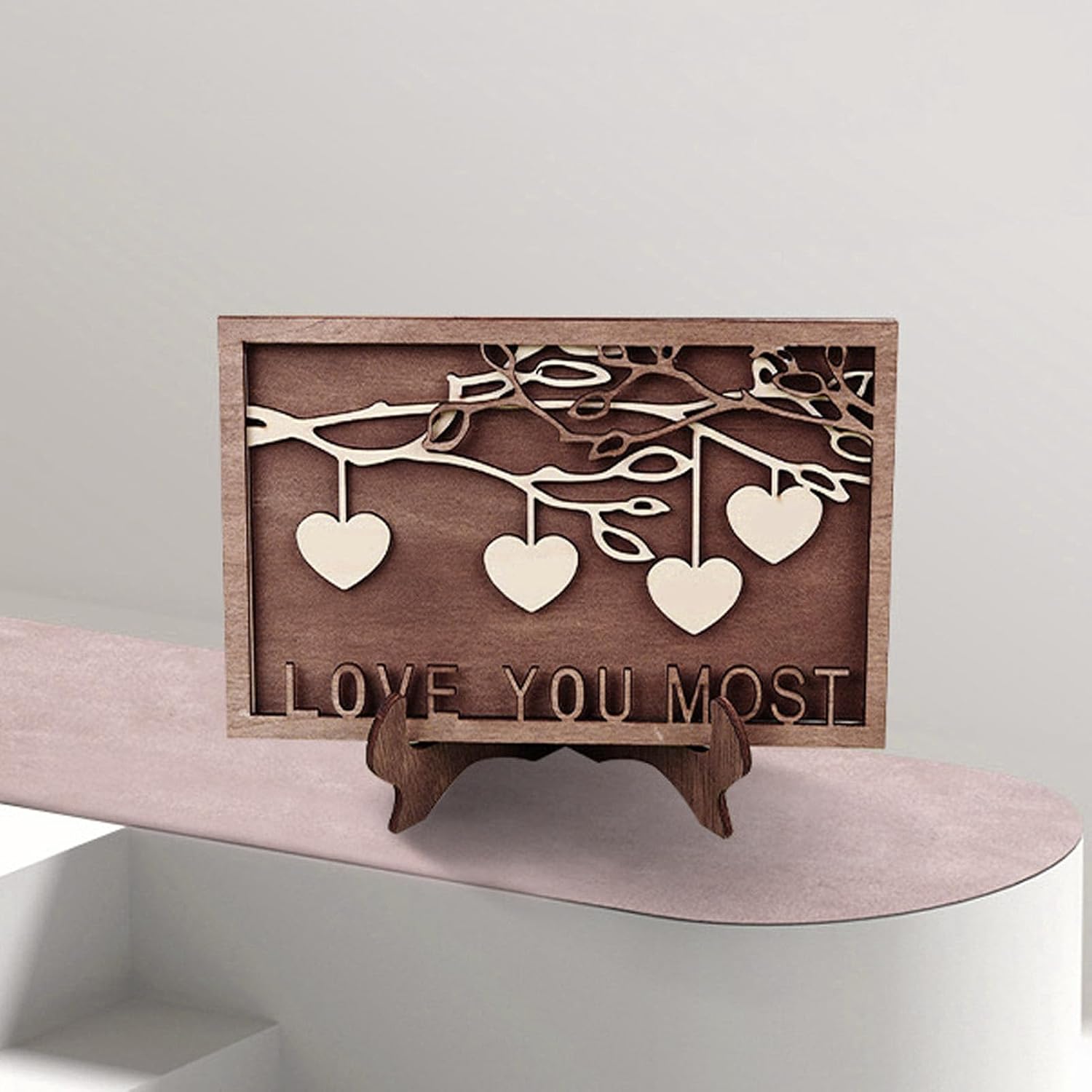 4-Pack Wooden Family Tree Name Frames – Engraved Desktop Ornaments with Heart & Tree Motifs for Home Decor & Gifting