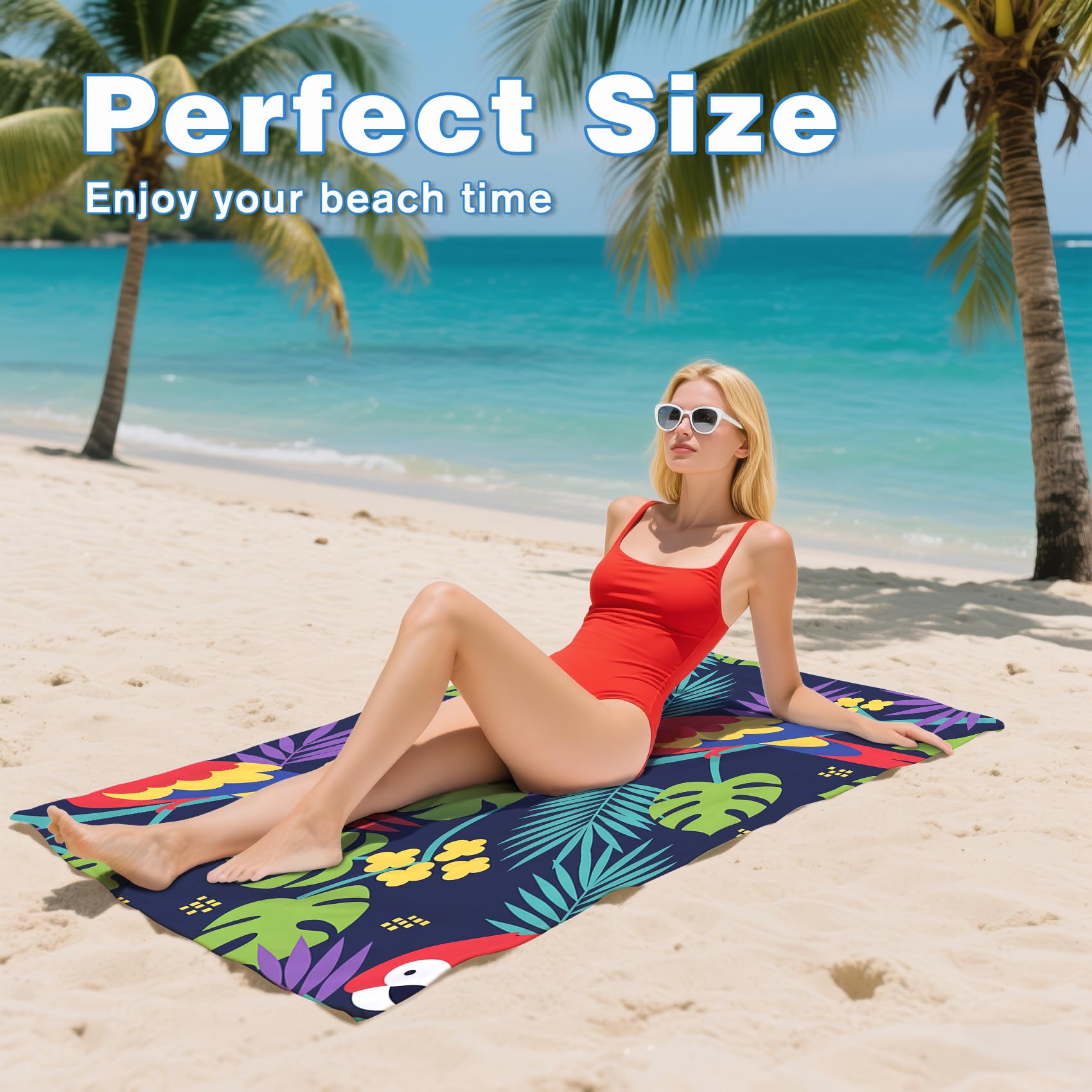Serviette de Plage XXL Microfibre Perroquet Oiseaux Tropicaux Monstera, Drap de Plage Séchage Rapide Anti Sable & Légère, Serviette de Bain Grande Taille 150x200 cm, Accessoire