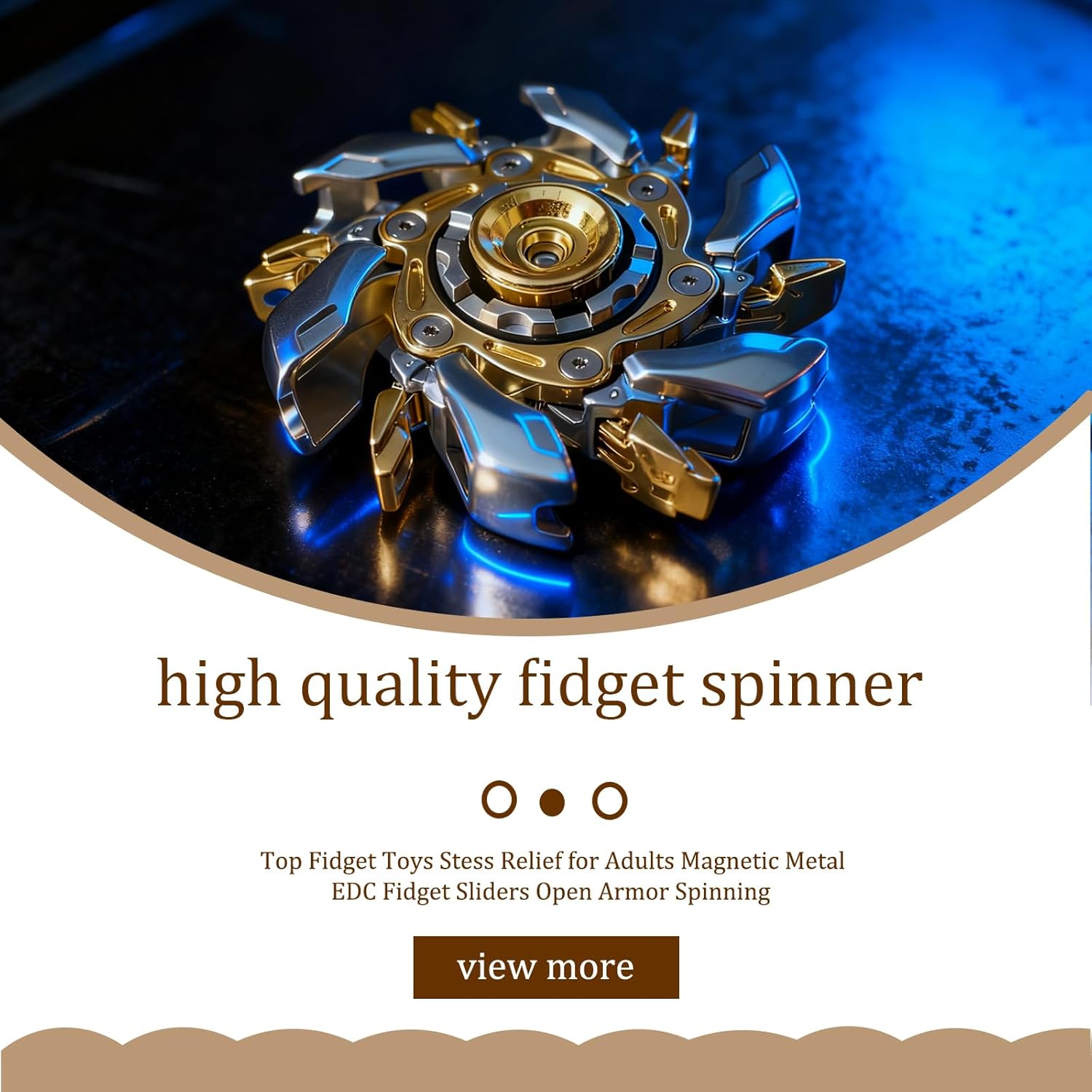 Stress Relief Metal Fidget Spinner for Adults, EDC Fidget Spinner with Open Armor Design & Smooth Spin. a Cool Fidget Toy for Teens & Adults(White Gold)