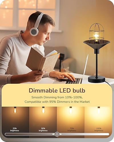 Miniatura 3 de EDISHINE Paquete de 6 bombillas LED Edison vintage, A19 regulables, luz blanca cálida de 800 lúmenes, 2700 K, ángulo de haz de 240 y base E26,