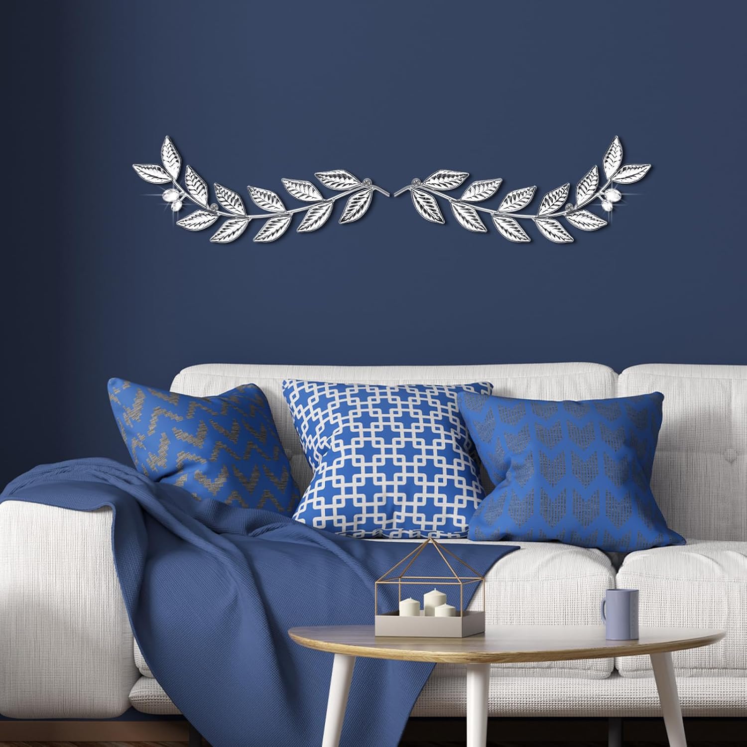 Knitgrip 2 Pcs Silver Metal Leaf Wall Decor Modern Minimalist Leaf Wall Art Bling Home Decoration Classic Hanging Tree Branch Wall Sculptures for Home Living Room Bedroom Bathroom