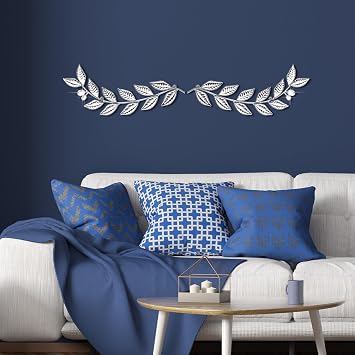 Knitgrip 2 Pcs Silver Metal Leaf Wall Decor Modern Minimalist Leaf Wall Art Bling Home Decoration Classic Hanging Tree Branch Wall Sculptures for Home Living Room Bedroom Bathroom