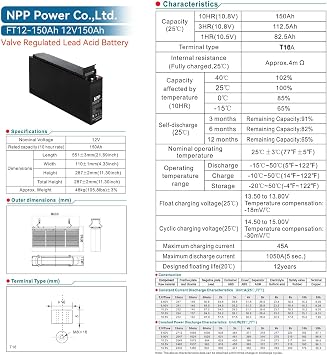NPP FT12-150Ah (4 Pcs) 12V 150Ah Front Access AGM Deep Cycle SLA Battery | The Ultimate Battery You Can Finally Feel Confident | for Telecommunication System, UPS and Off-Grid Solar System