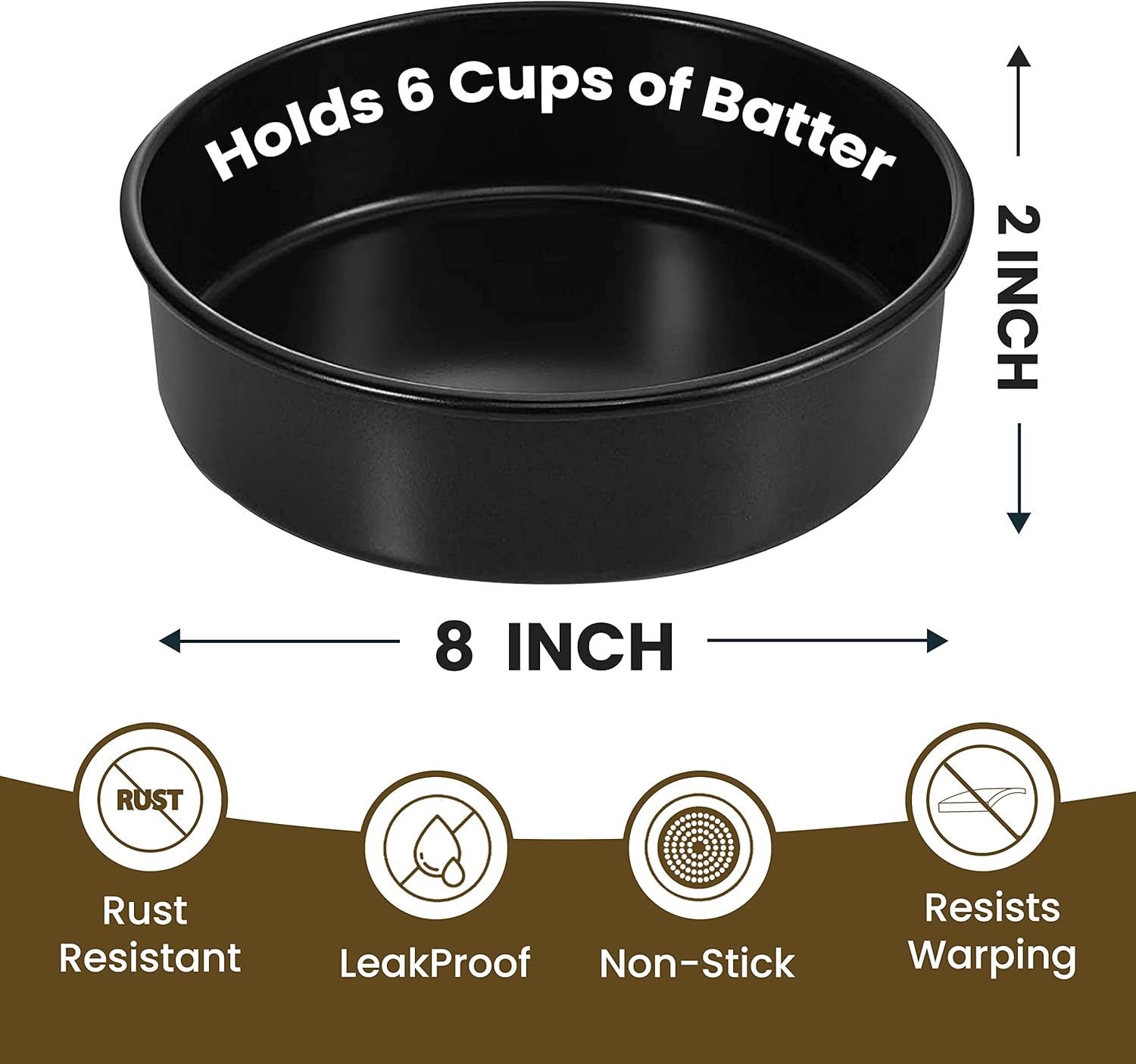 RFAQK 8-Inch Round Cake Pan Set of 3, Nonstick Baking Cake Pans with 50 Pieces Parchment Paper, Dishwasher Safe - Image 2