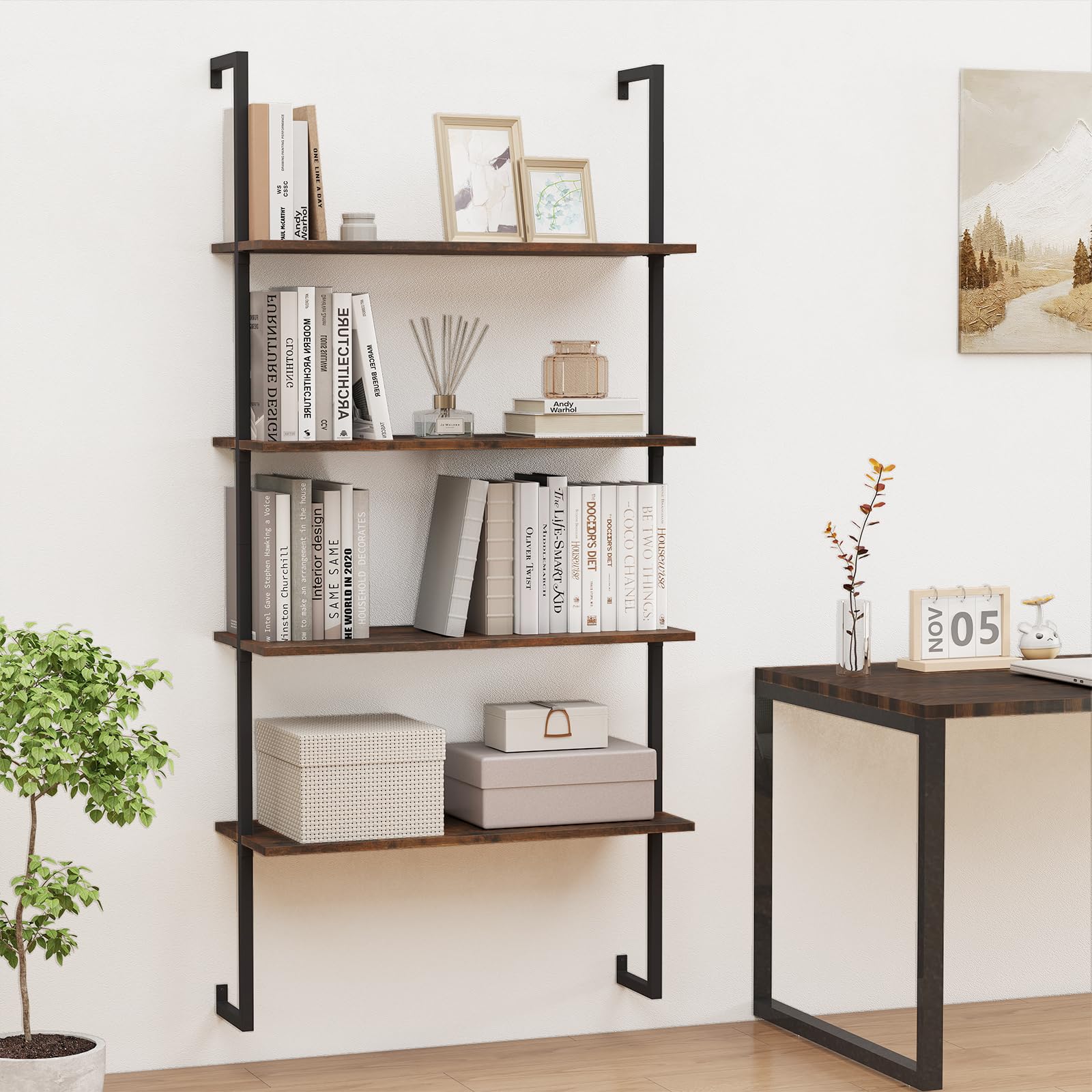 Amazon.com: Giantex 4 Tier Modern Wall Mounted Bookshelf Rustic