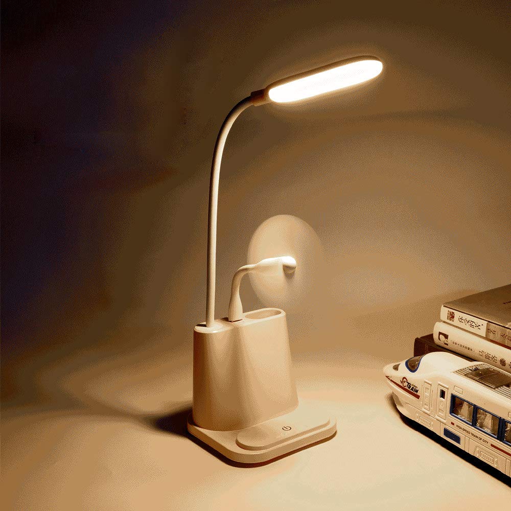 Table Lamp LED Learning Light And Pen Holder，Student/Child/Worker Eye Protection Lamp，Table Lamp With USB Charging Port，Pen Holder,White-11×12×43.6cm