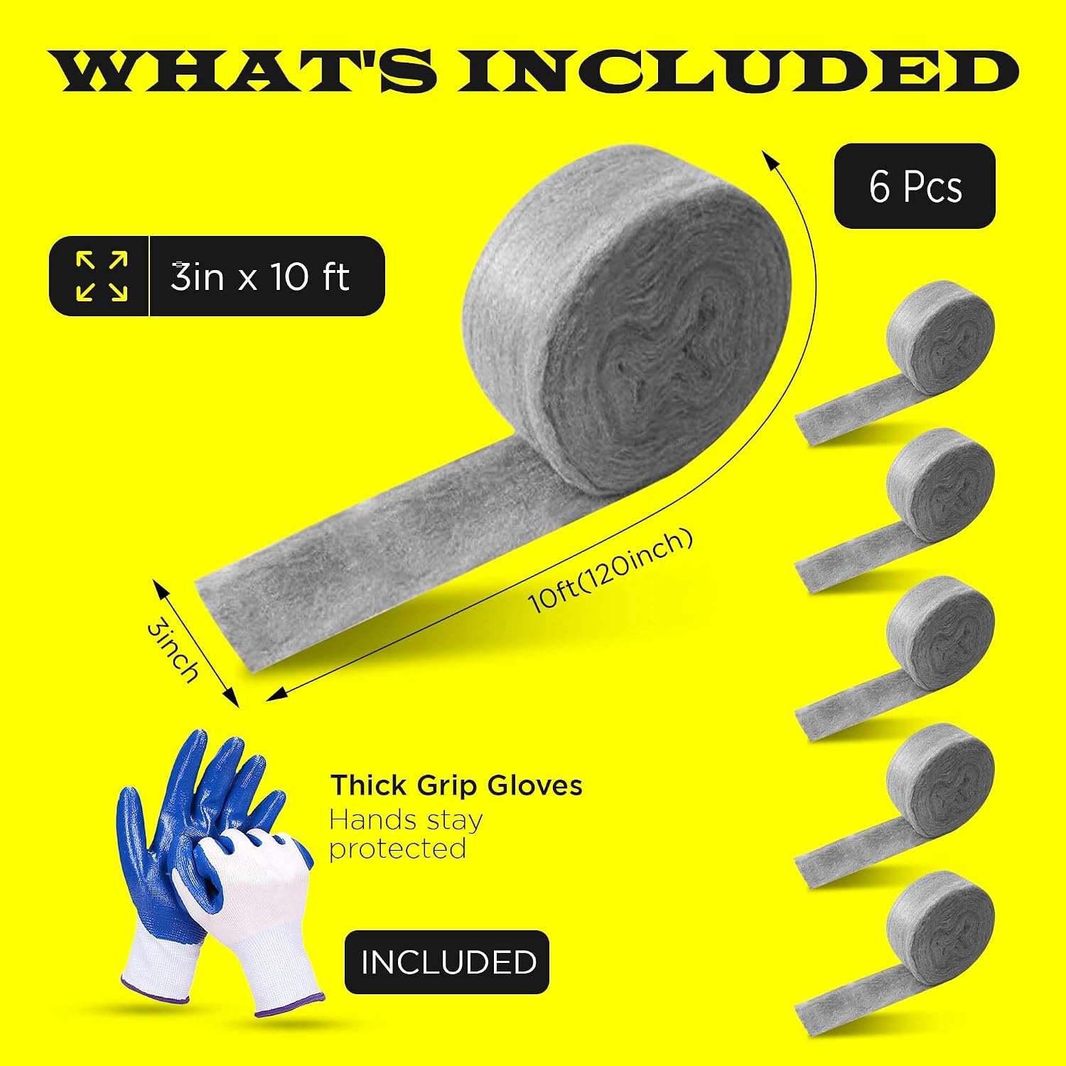 Steel Wool Mice Control, Multipack 3" x10 Ft Hole Filler (6) | Hole Filler, Gap Blocker, Barrier, Protect Against Animals in Holes, Siding, Pipeline, Vents for Garden, House, Garage