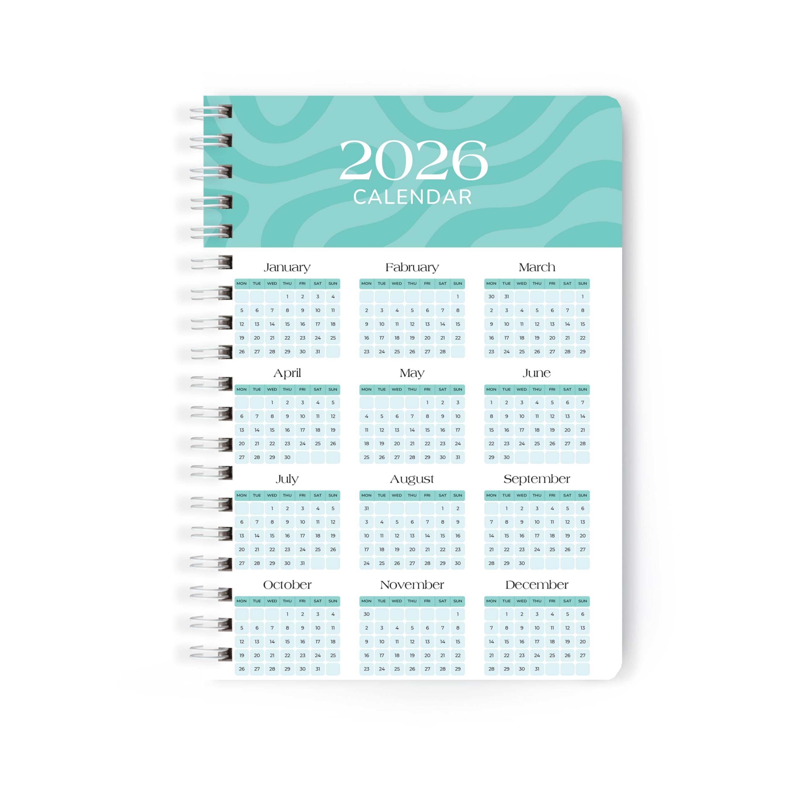 Papboo Agenda 2025 A5, pratica, copertina rigida, con calendario, facile da trasportare, con spirale bianca, 80 g/m², a righe, 188 pagine, diario, regalo (Tiffany)