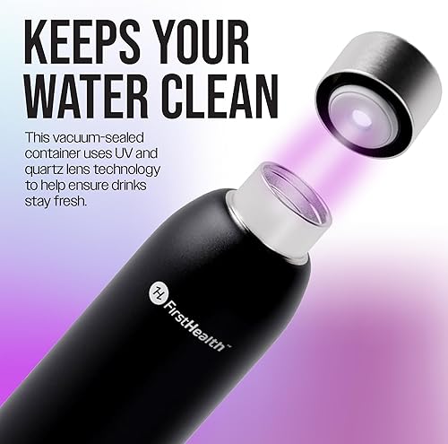 Miniatura 2 de First Health - Botella de agua aislada de acero inoxidable autolimpiante, 18 onzas, recargable, reutilizable, desinfectante de agua UV, mata el