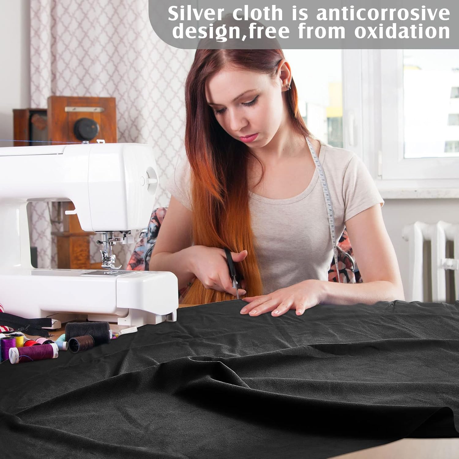 Jecery 2 Yard Anti Tarnish Silver Cloth Luxury Polishing Cloth by the Yard for Jewelry Silverware Flatware Silversmith Storage (Black)