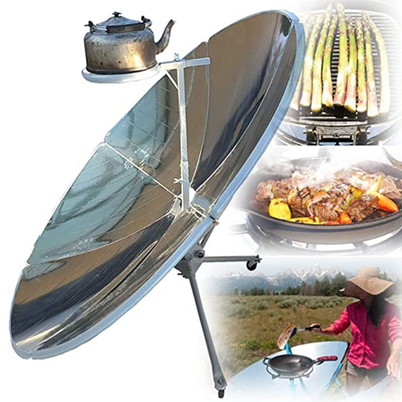Przenośna kuchenka solarna paraboliczny piec słoneczny do grilla na świeżym powietrzu kemping i pikniki odłączany DIY koncentrator słoneczny naczynia kuchenne ekologiczne rozwiązanie do gotowania