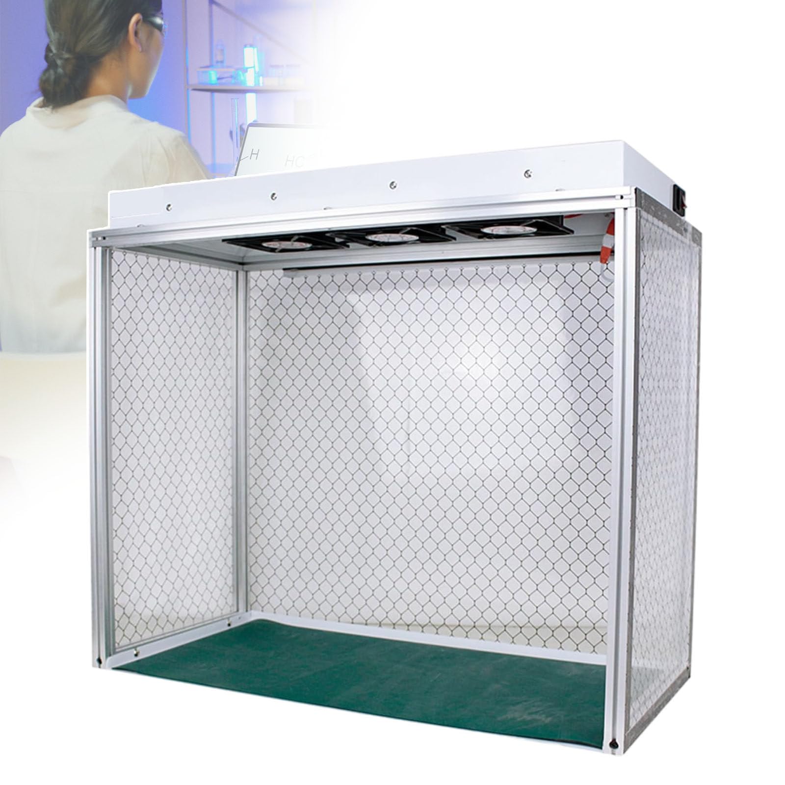 Banco per Flusso d'Aria da Laboratorio, Postazione di Lavoro per Camere Bianche, con Tenda Elettrostatica/Cuscinetto in Silicone/Piastra Inferiore, per Camere Bianche