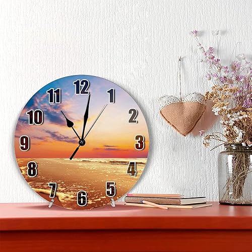 Miniatura 3 de Reloj de pared divertido junto al mar rojo atardecer silencioso, funciona con pilas, reloj decorativo de PVC para el hogar, sala de estar, 10 x 10