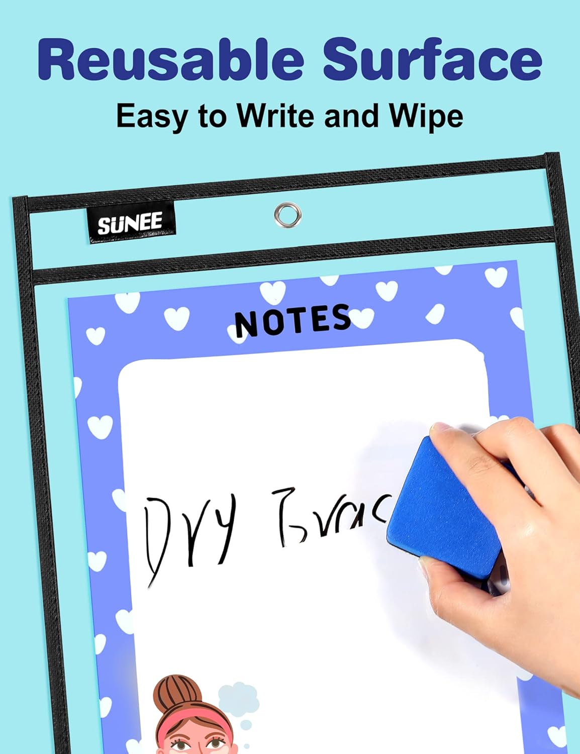 SUNEE 60 Packs Dry Erase Pockets Bundle (30PCS Assorted Color Pockets & 30PCS Black Pockets & 4PCS Rings) : Office Products