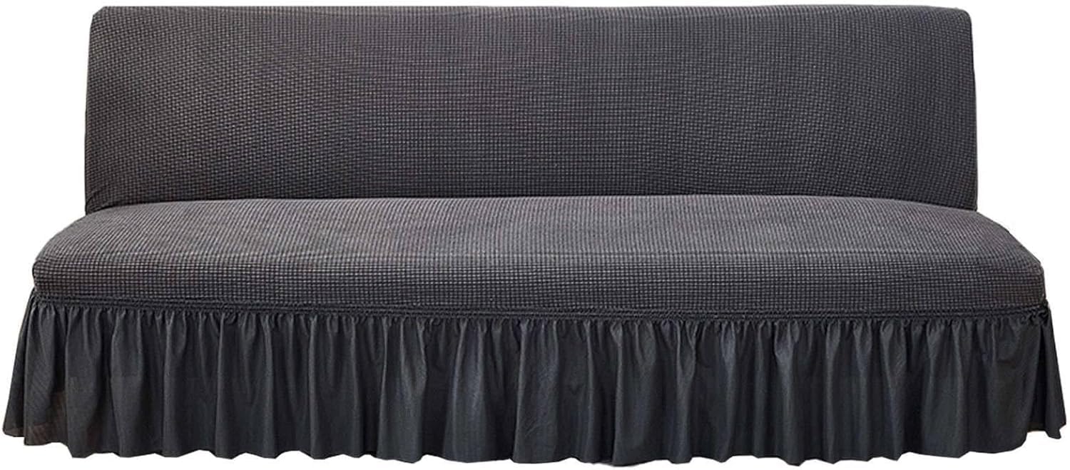 YOPOIY Funda de futón jacquard con faldón, funda elástica plegable para sofá cama sin brazos, extraíble, suave, lavable (gris opaco, mediano)