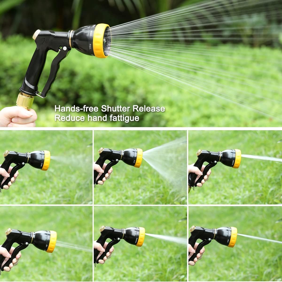 FANHAO Garden Hose Nozzle Sprayer, 100% Heavy Duty Metal Spray Nozzle with 7 Spray Patterns, High Pressure Water Hose Nozzle, Best for Watering Plant & Lawn, Washing Car & Pet