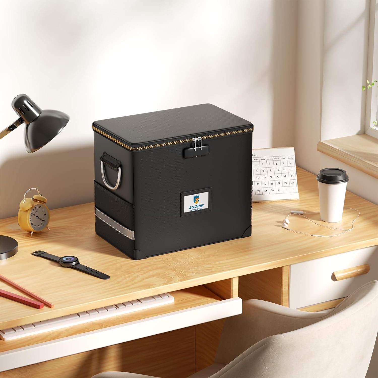 File Organizer with Lock,Fireproof Document Box,Hard Safe Box Includes 10 Hanging File Folders for Letter Size,Filing Cabinet with Fireproof Zipper,0.58 Cubic Feet