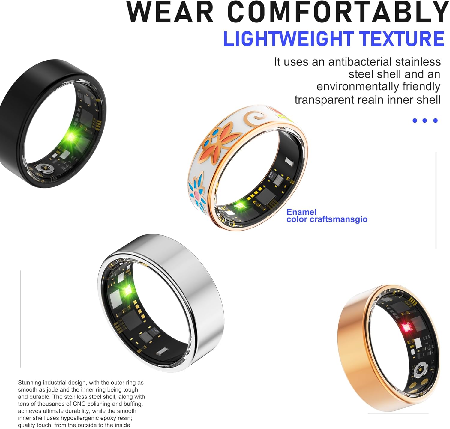 Smart Ring for Women & Men,Fitness Tracker with Heart Rate,Blood Oxygen,Blood Pressure,Sleep Monitoring,Step Counting,IP68 Waterproof,Rose Gold+White 13# for iPhone/Android,No Subscription