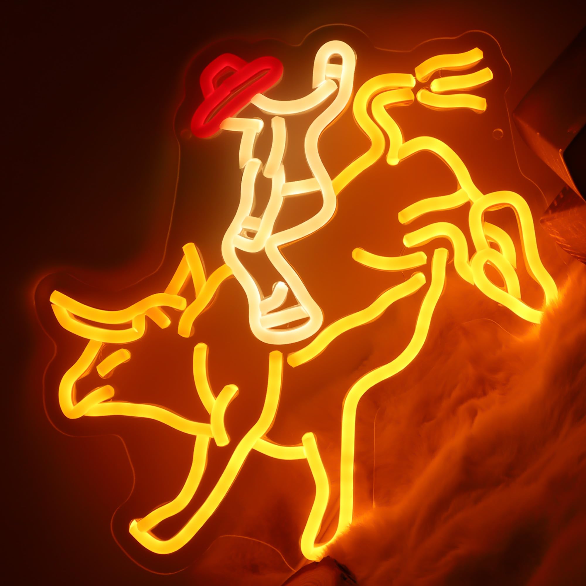 Panneau néon Rodéo Cowboy Rides Bull Riding - Panneau lumineux Western Man Rides - Décoration murale - Cadeau pour homme