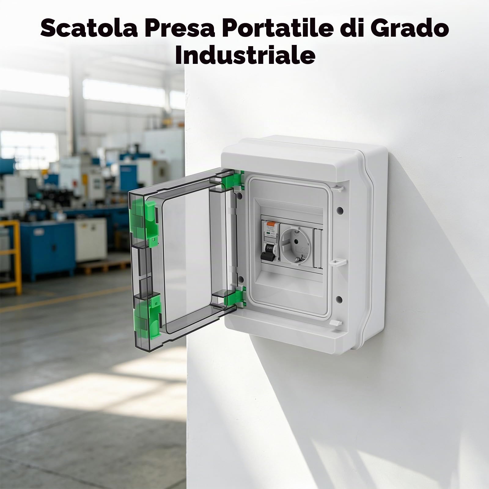 Presa con RCD, Quadro elettrico esterno IP65 Impermeabile con presa Tipo C 16 A e interruttore automatico 16 A 230 V per aree esterne e ambienti umidi
