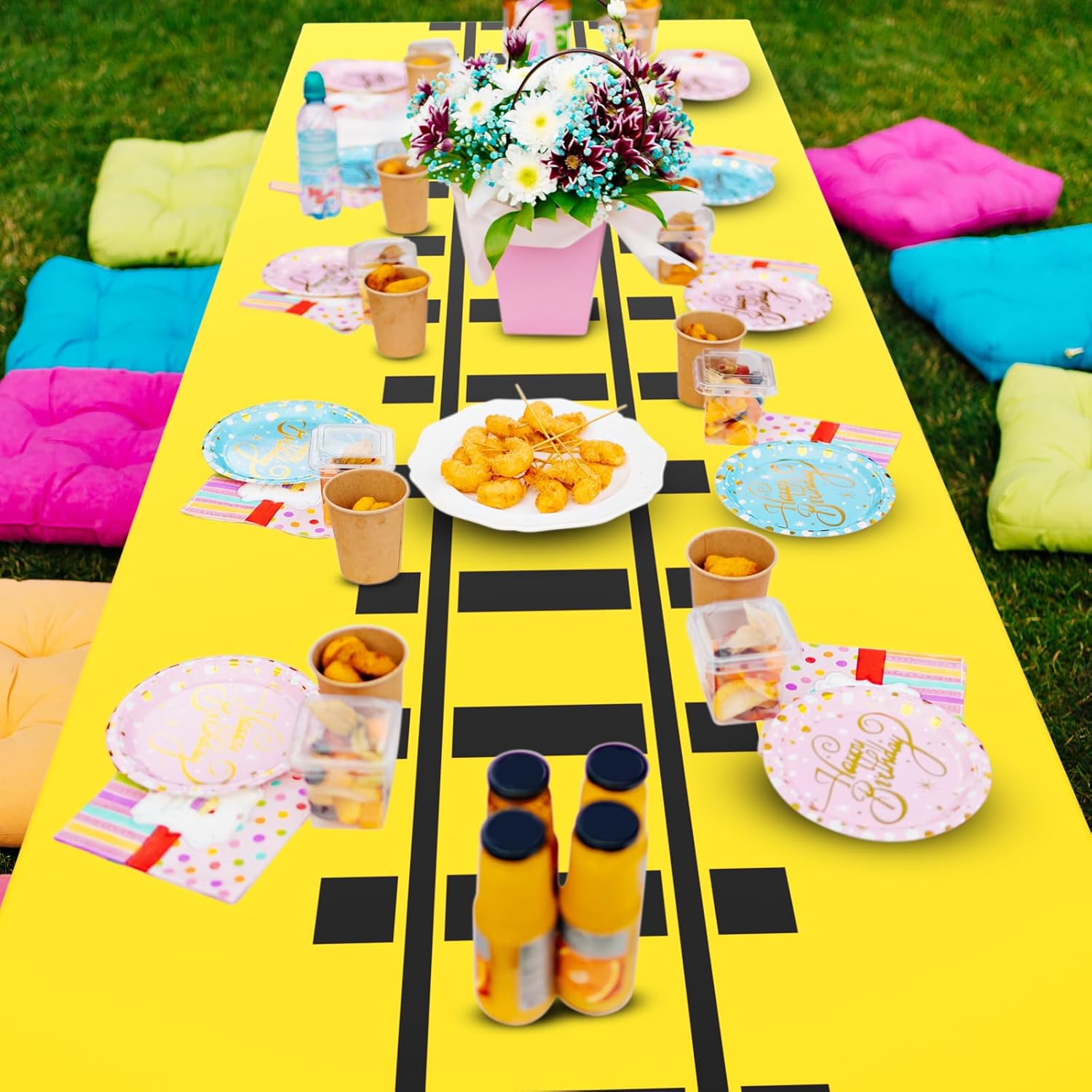 Teenyyou 6 Pcs Train Party Decorations Railroad Track Tablecloths Express Train Birthday Party Supplies 54 x 108 Inch Plastic Table Covers for Railroad Track Western (Multicolor)