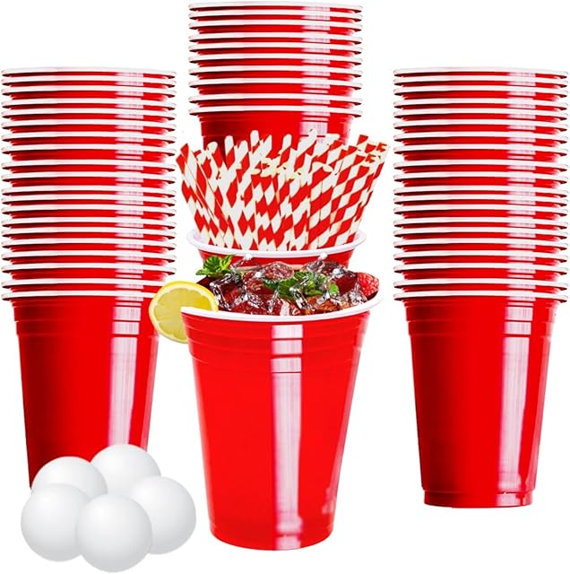 Coregadgets 12 oz Red Party Cups  50 Pcs Large Red Plastic Cups Red Solo Party Cups for Christmas Party and American Party Game,Plastic Solo Cups, Big Birthday Party Cups for All Occasions