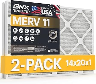 BNX 14x20x1 MERV 11 Air Filter 2 Pack - MADE IN USA - Electrostatic Pleated Air Conditioner HVAC AC Furnace Filters - Removes Dust, Mold, Pollen, Lint, Pet Dander, Smoke, Smog