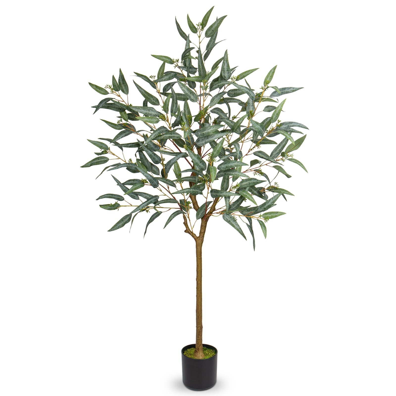 Briful 5ft Artificial Eucalyptus Tree in Black Pot, Realistic Silk Potted Floor Plant Eucalyptus Plant for Home Decor Indoor Outdoor Patio Office,