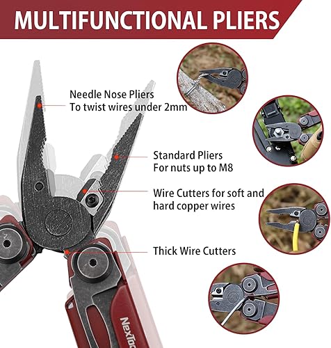 Miniatura 2 de NexTool Flagship Pro, multiherramienta, alicates multiherramienta con tijeras plegables grandes, cortadores de alambre reemplazables y bloqueo de