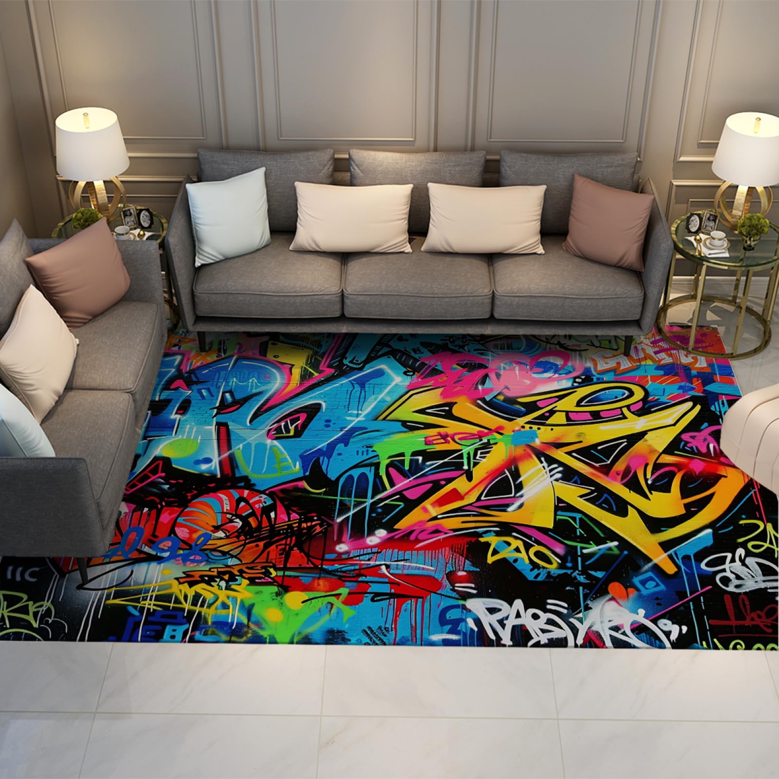 Pop Art Teppich Abstrakte Graffiti Bereich Teppich für Wohnzimmer, Spielzimmer, Schlafzimmer, Street Art Teppich, Eingangsbereich, Innenboden, Türmatte 120 x 160 cm