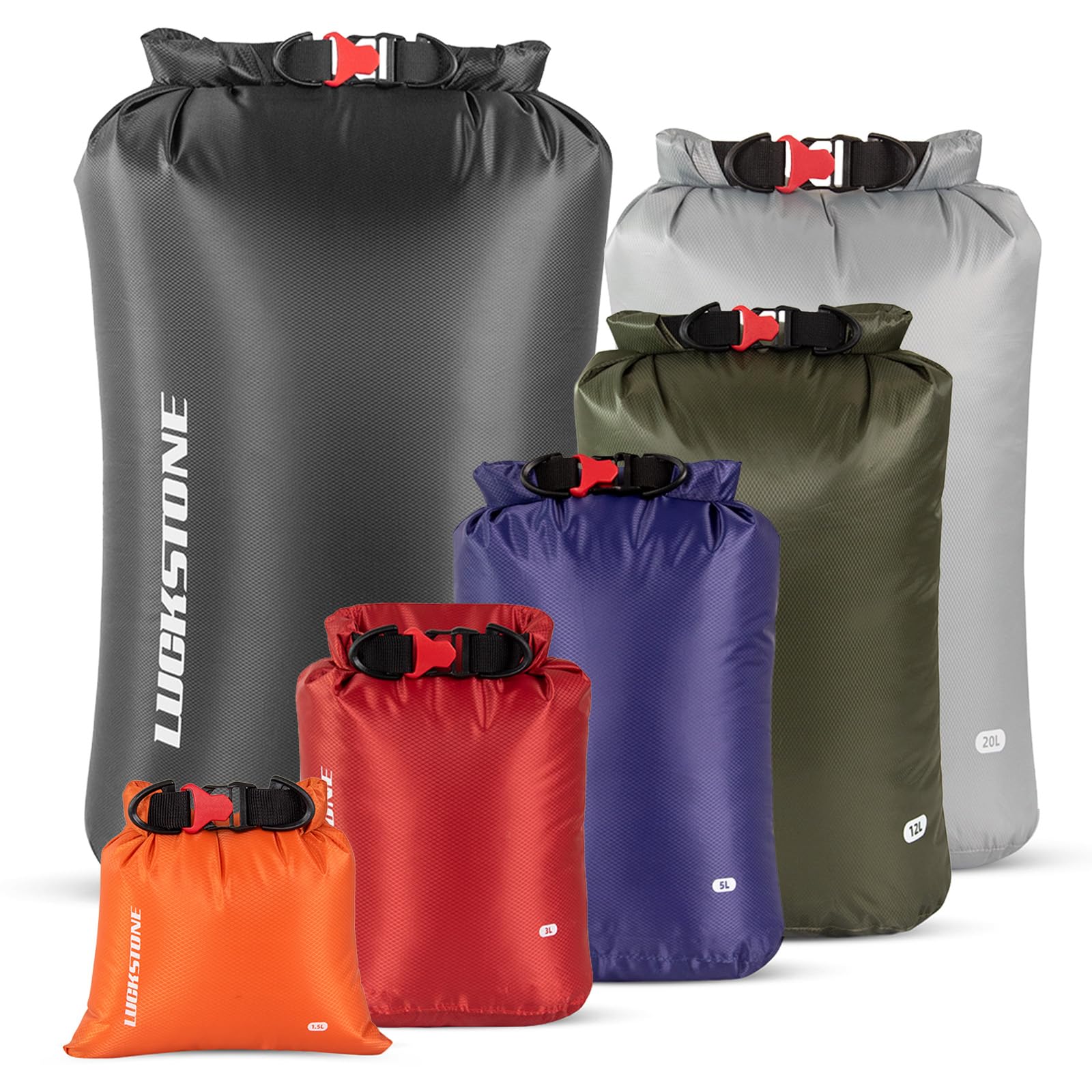 6-teiliges wasserdichtes Dry Bag-Set, reißfeste Outdoor-Taschen aus 70D-Polyester, halten die Ausrüstung trocken, ideal für Outdoor-Camping, Rucksackreisen, Kajakfahren,