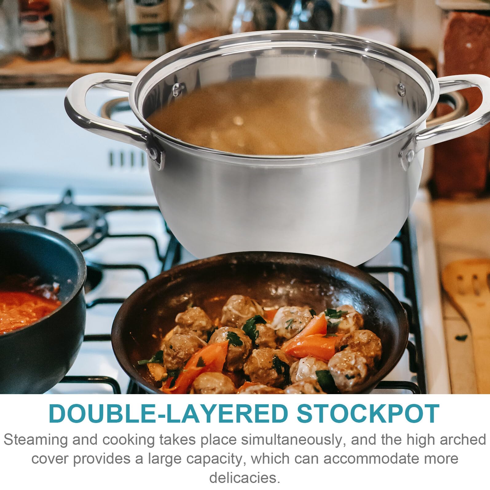 Olla Vaporera de Acero Inoxidable de Doble Capa Gran Capacidad para Cocinar al Vapor y Cocinar Simultáneamente en Cocina Doméstica