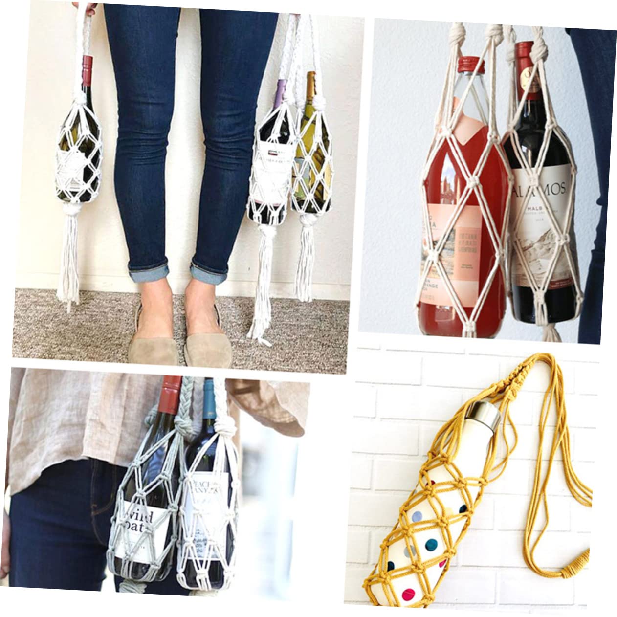 Unomor Red Wine Tote Bag Mesh Storage Bag Wine Bottle Carrier Net Handles Portable