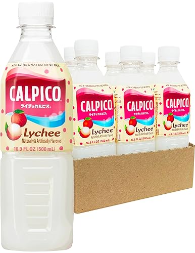 CALPICO Lychee – Smooth, Creamy & Refreshing Non-Carbonated Beverage, Sweet and Tangy, Japanese Lactic Acid Drink, 16.9 Fl oz (Pack of 6) - Lychee