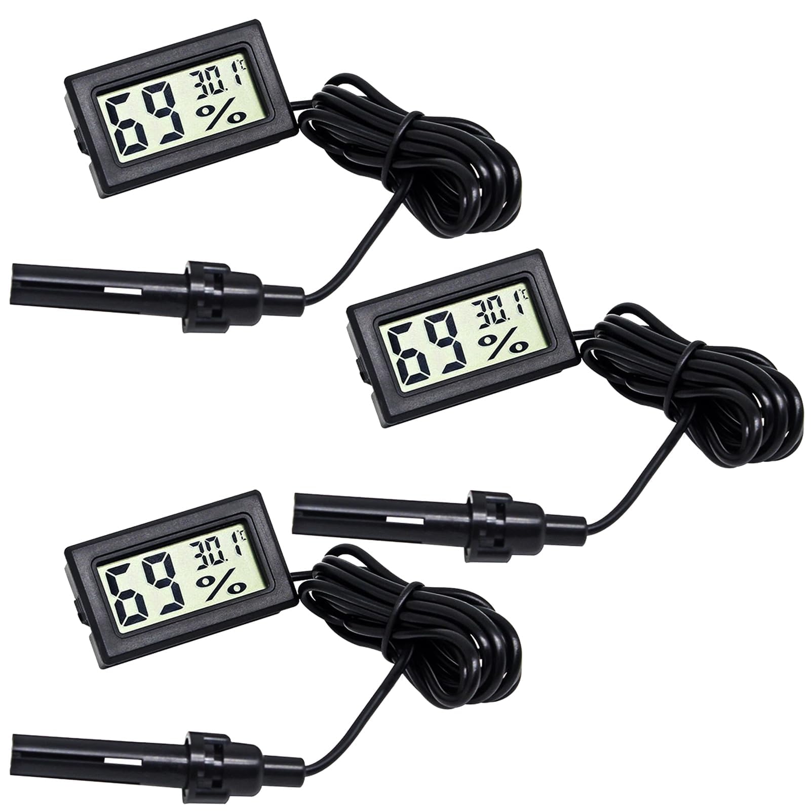 3 Pack Digital Thermometer Hygrometer, Temperature Humidity Gauge Meter Mini Probe Thermometers with LCD Display Digital Room Thermometer for Reptile Incubator Terrarium Incubator Aquarium Office