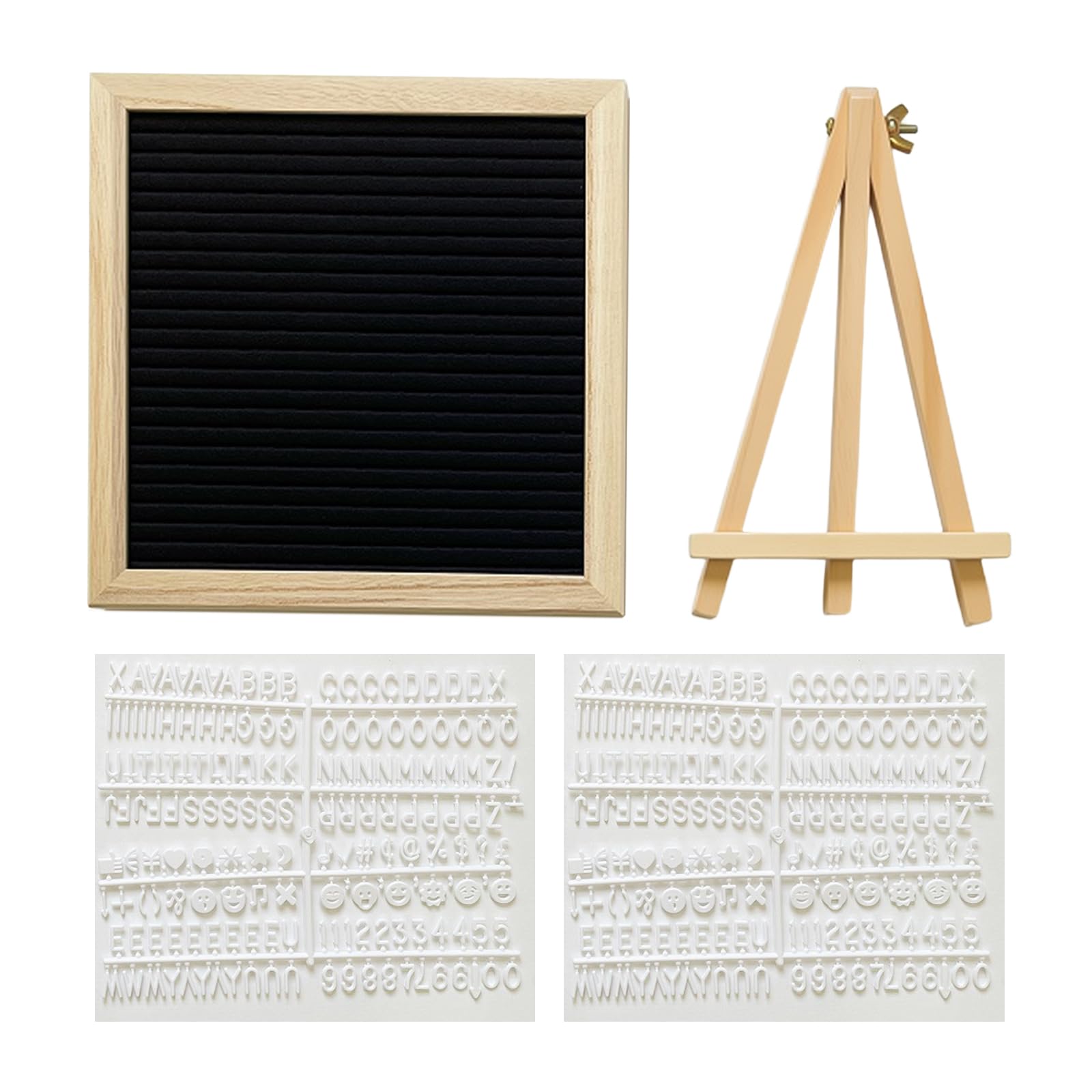 Changeable Felt Letter Board, 20x20 Cm Black Felt DIY Message Board with 340 White Letters Numbers Emojis Oak Frame Announcements with Wooden Stand