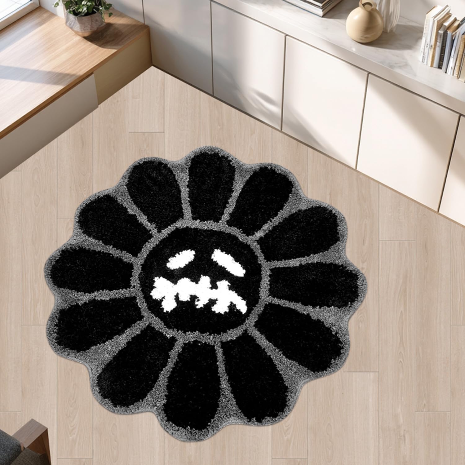 Yeecuem Trippy Gothic Bathroom Rug, 23.6" x 23.6" Trippy Happy Face Rug Funky Area Rug for Bedroom & Living Room, Cool Custom Non-Slip Floor Mat, Unique Psychedelic Dark Art Décor