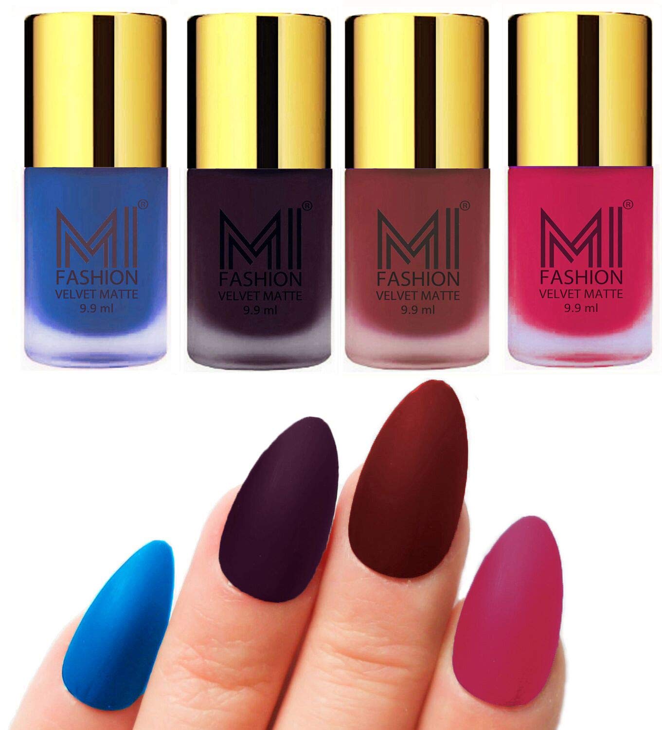 MI FASHION Velvet Matte Nail Polish Combo Sets For Women Classic Touch, Lasting Style 9.9ml Navy Blue, Dark Purple, Maroon, Pink (Pack Of-4)-image-48