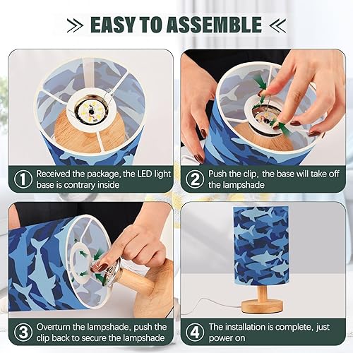 Miniatura 4 de GuoChe Bedroom Lamps Bedroom Nightstand Lamps Modern Navy Blue Sharks Table Lamps for Boys Dorm Room lampara de mesa para