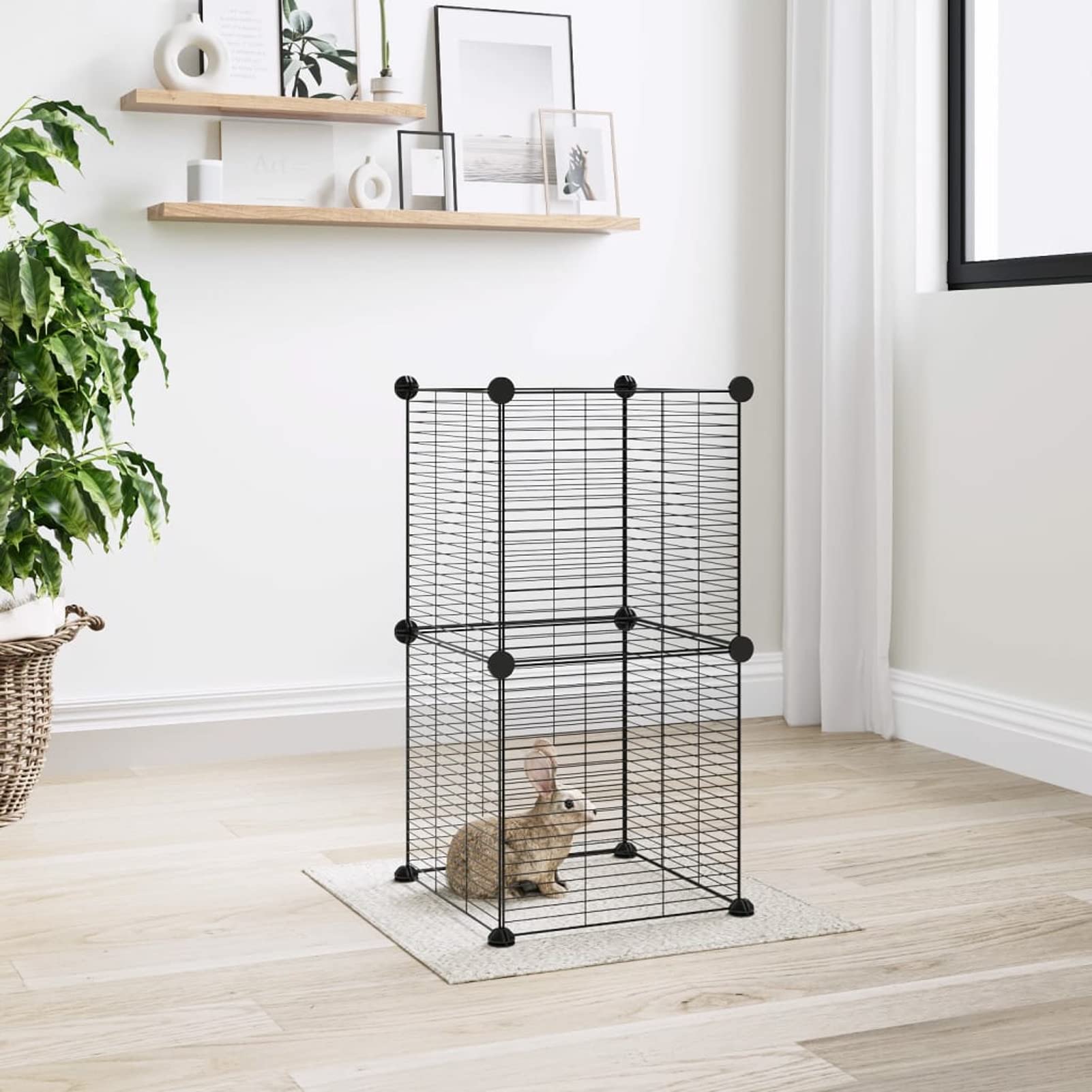Homgoday Klatka dla zwierząt domowych 8 paneli czarna 35 x 35 cm stal, dekoracja klatki dla psa wewnętrzna klatka dla psa Kennel dla psów klatki dla psów ogrodzenie dla psów na zewnątrz model 3114034